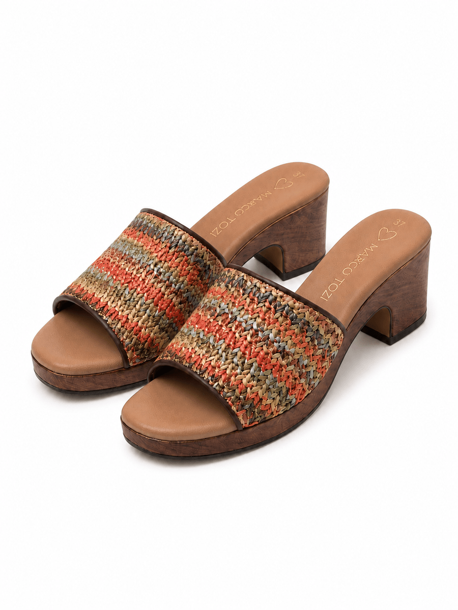 SANDAL M/HÆL - MOCCA/MULTI