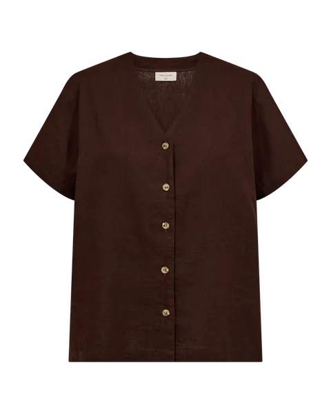 Hovedbilde LAVA LIN/VISCOSE BLUSE V-HALS - BRUN