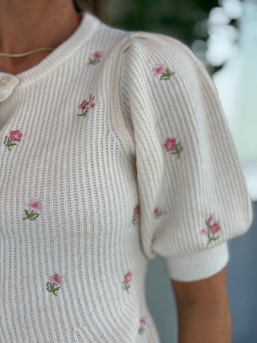 SILLY CARDIGAN M/PUFF BLOMSTER - CREAM