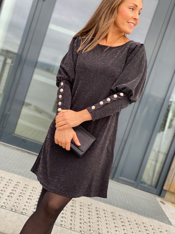  TEA LUREX KJOLE M/KNAPPER - SORT/SØLV