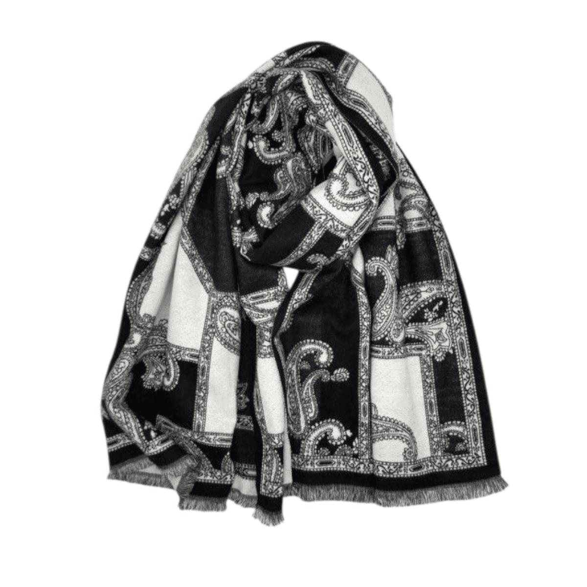 SKJERF PAISLEY LANGT - SORT / OFFWHITE