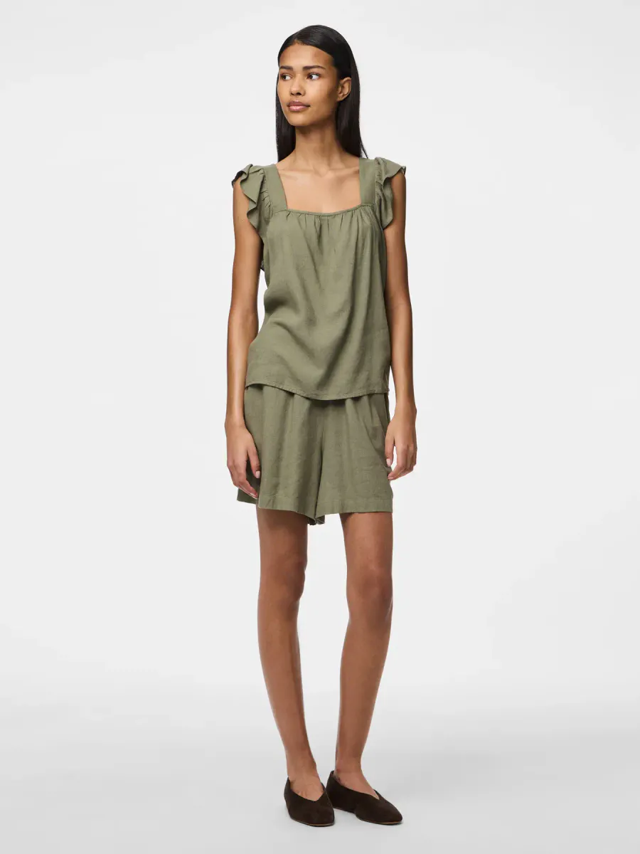 PIA LIN/VISCOSE SHORTS - OLIVEN