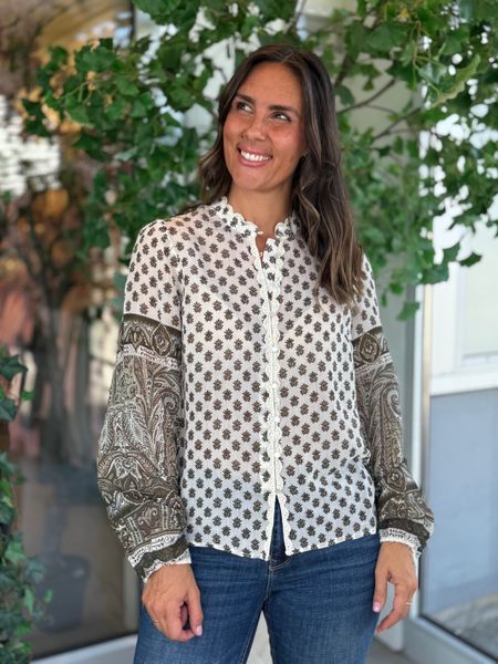 Hovedbilde LYRIDA BLUSE FLOWER - CREAM/OLIVEN