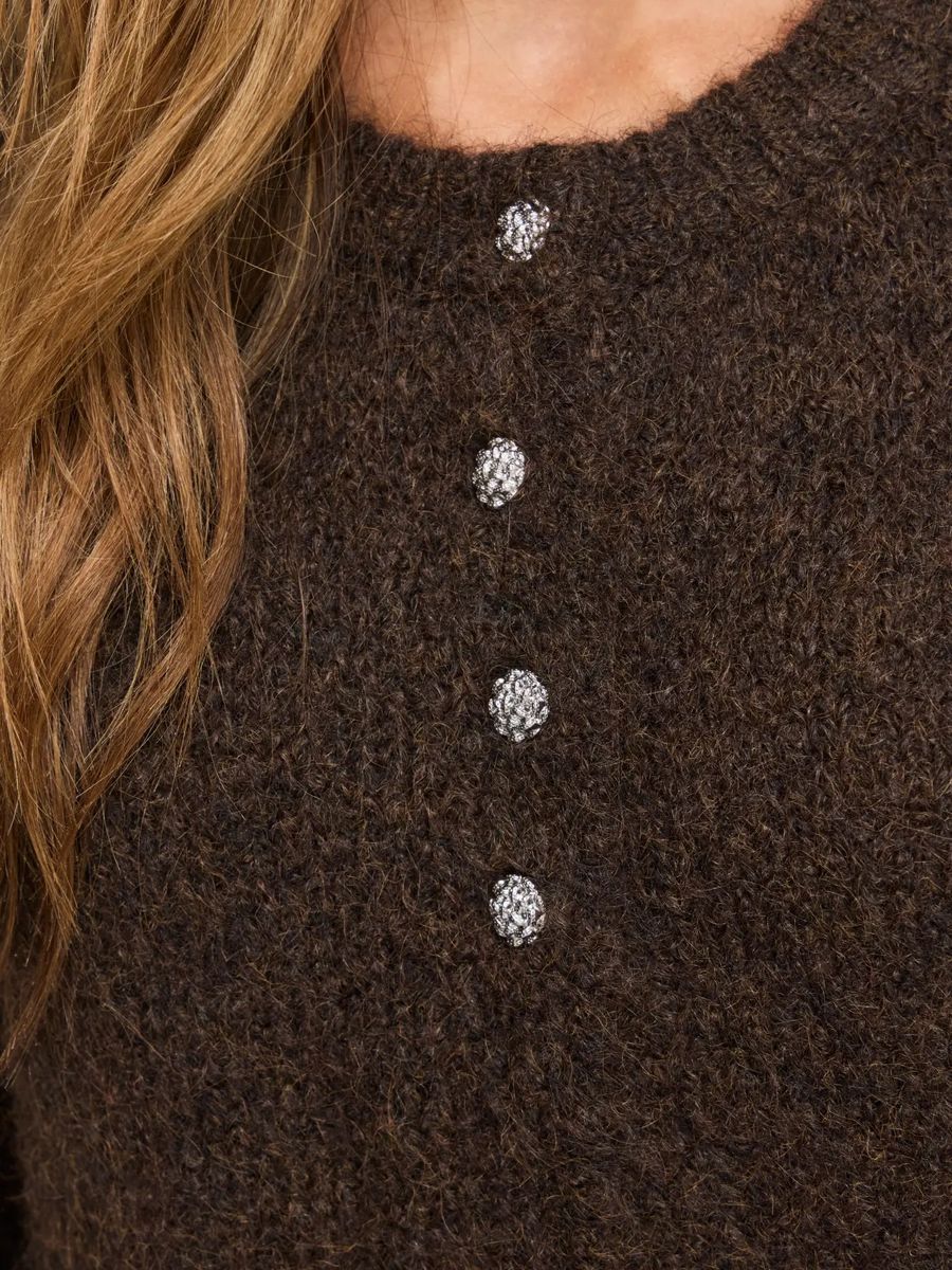 BOWS 3/4 KNIT CARDIGAN M/METALL KNAPPER - BRUN MELERT