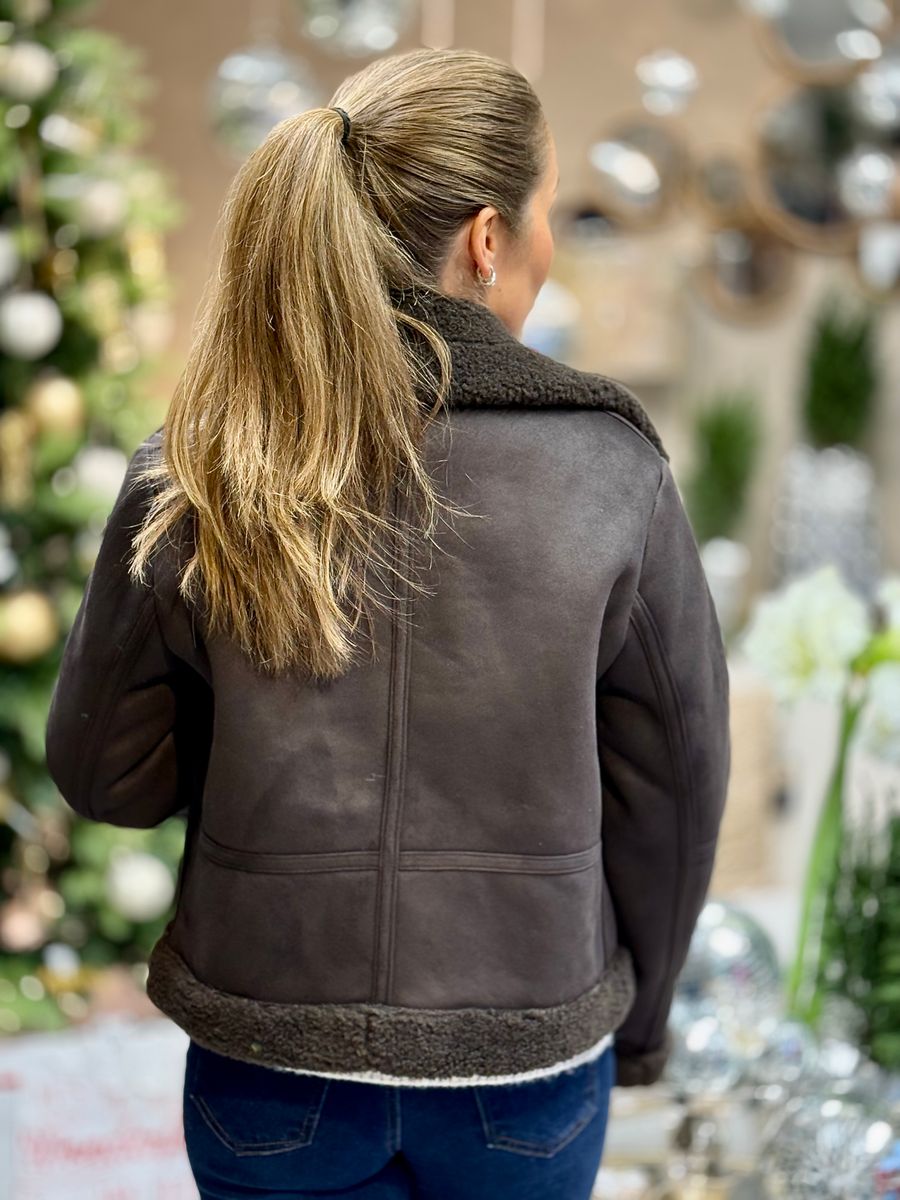 HARPER FAUX SHEARLING JAKKE - BRUN