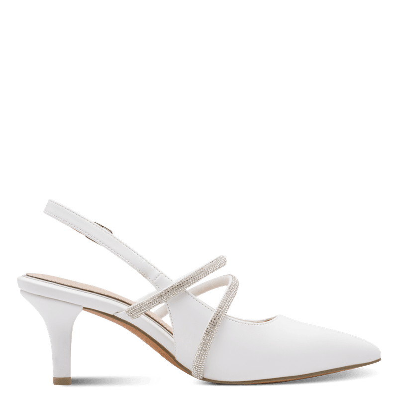 PUMPS M/SLINGBACK & STRASS - HVIT