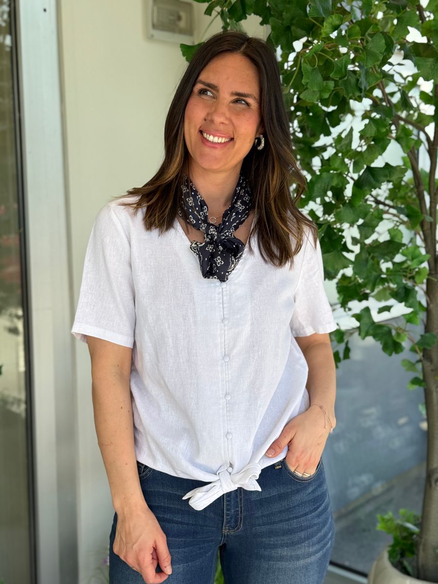 LAVA LIN/VISCOSE BLUSE M/KNYTING - HVIT