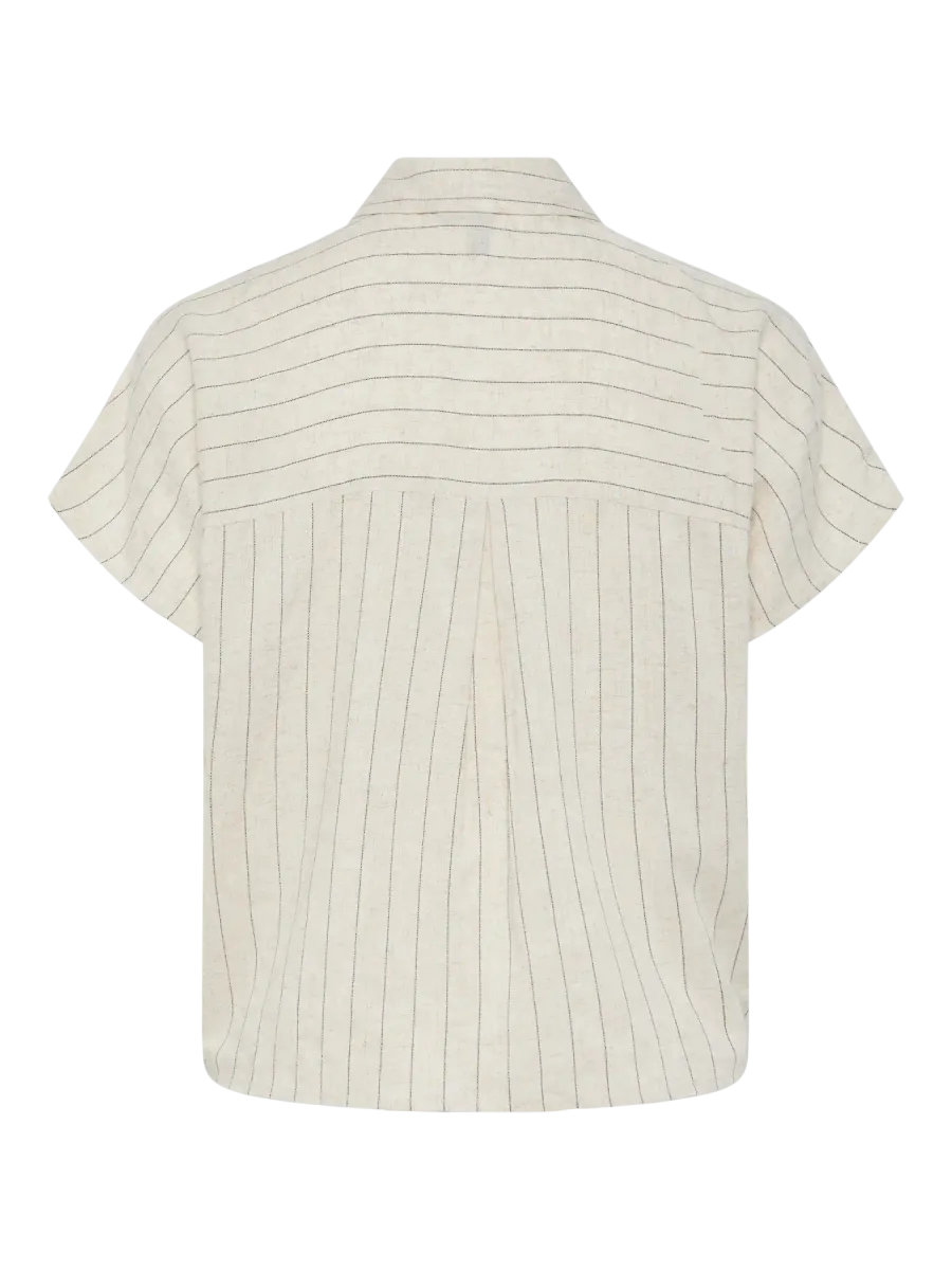 PIA VISCOSE/LIN SKJORTE M/KNYTING - SAND/SORT STRIPET