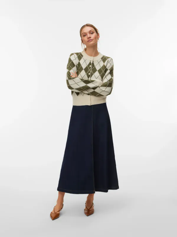 HALO CARDIGAN ARGYLE - OLIVEN / CREAM