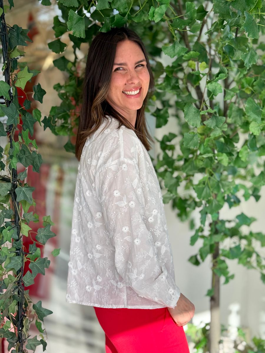 SIMONE EMBRO BLUSE - HVIT