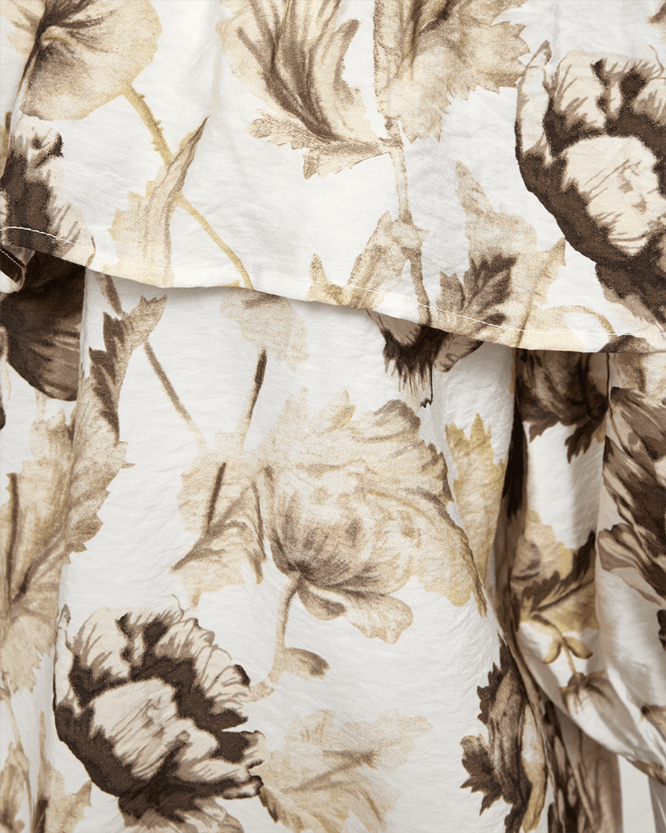 MAISE BLUSE M/VOLANG - BRUNE BLOMSTER