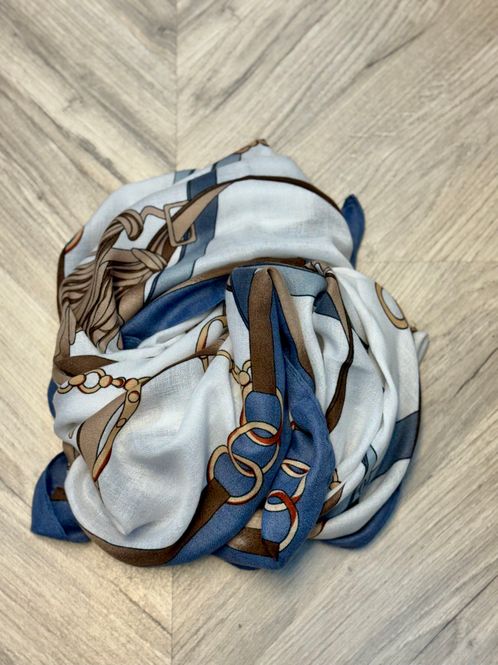 Hovedbilde SKJERF M/ LENKE PRINT - OFFWHITE/BLÅ/BRUN
