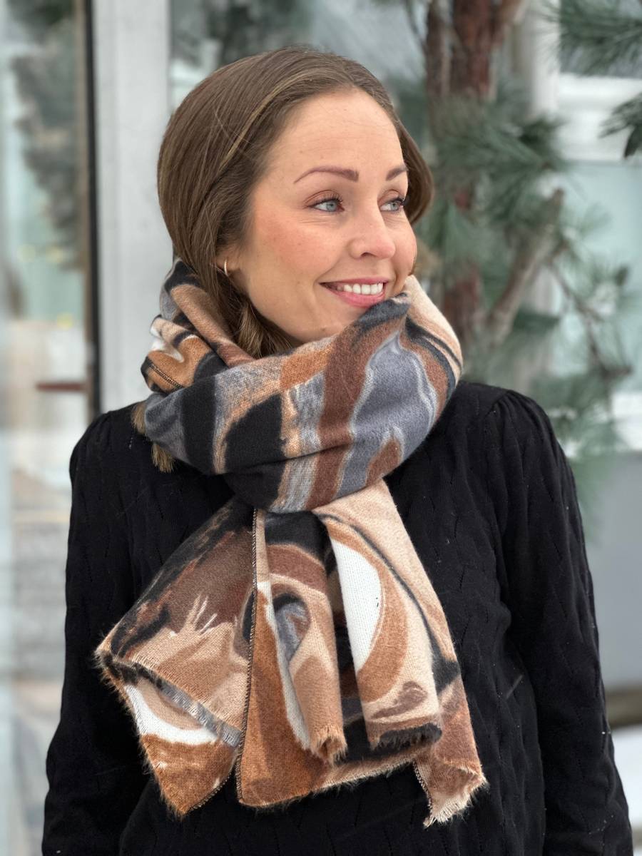 SKJERF - COGNAC / BRUNT/SORT BØLGE MØNSTER