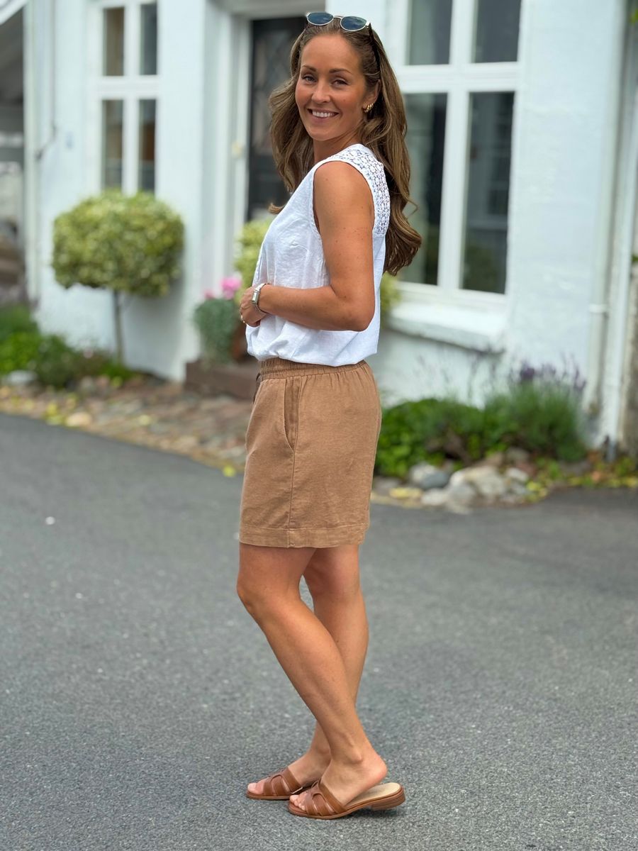 LAVA LIN/VISCOSE SHORTS - DUSTY COGNAC