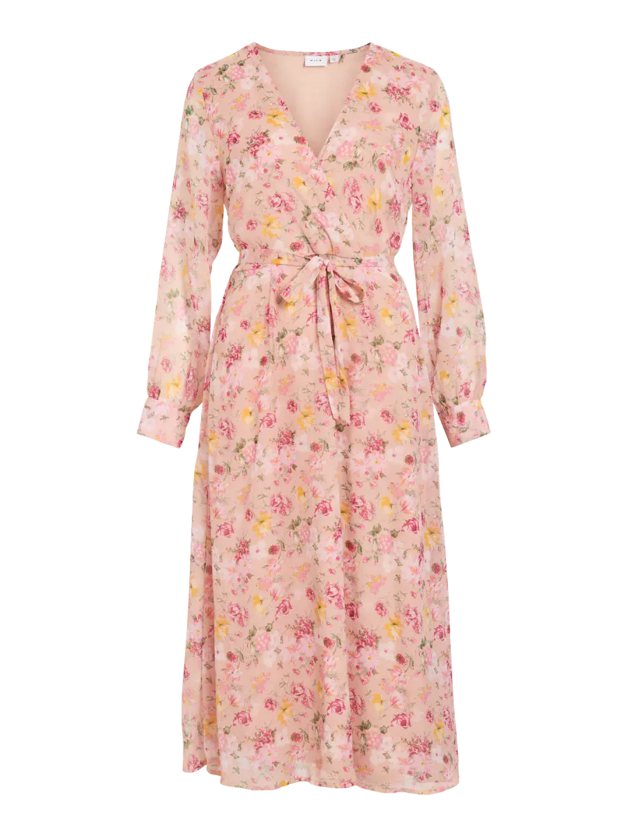FALIA LANG KJOLE FLOWERS - APRIKOS/ROSA