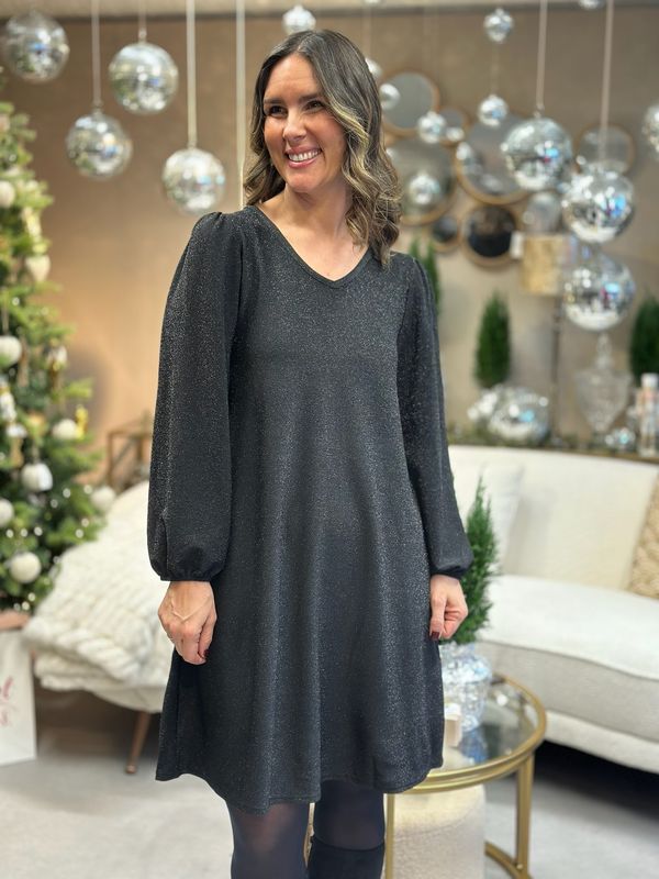 SPARKLING V-NECK KJOLE - SORT