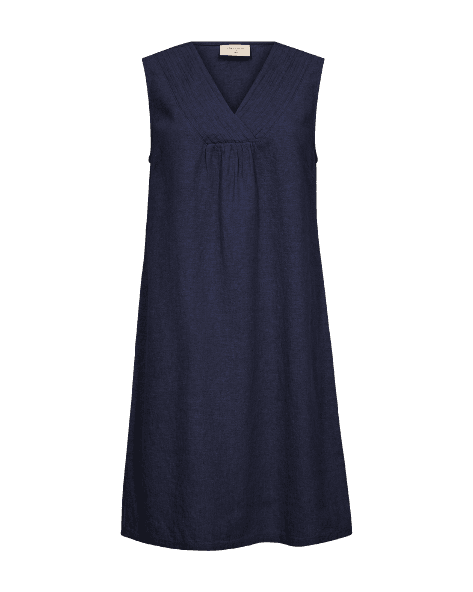 LAVA LIN/VISCOSE KJOLE M/ V-HALS - NAVY