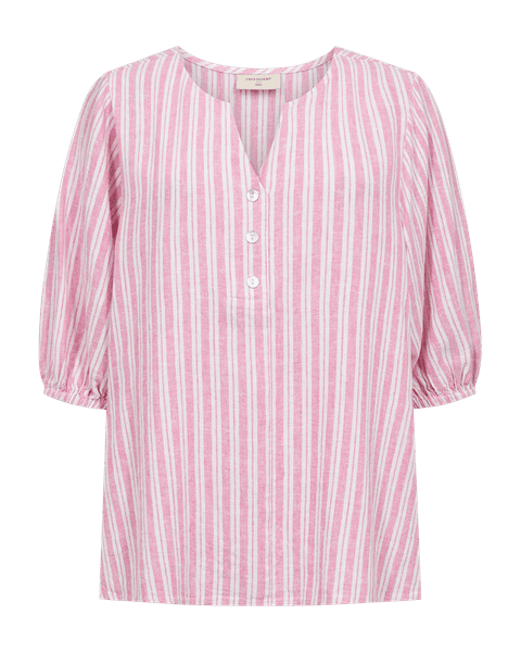 Hovedbilde LAVA LIN/VISCOSE TOPP STRIPET - ROSA/HVIT