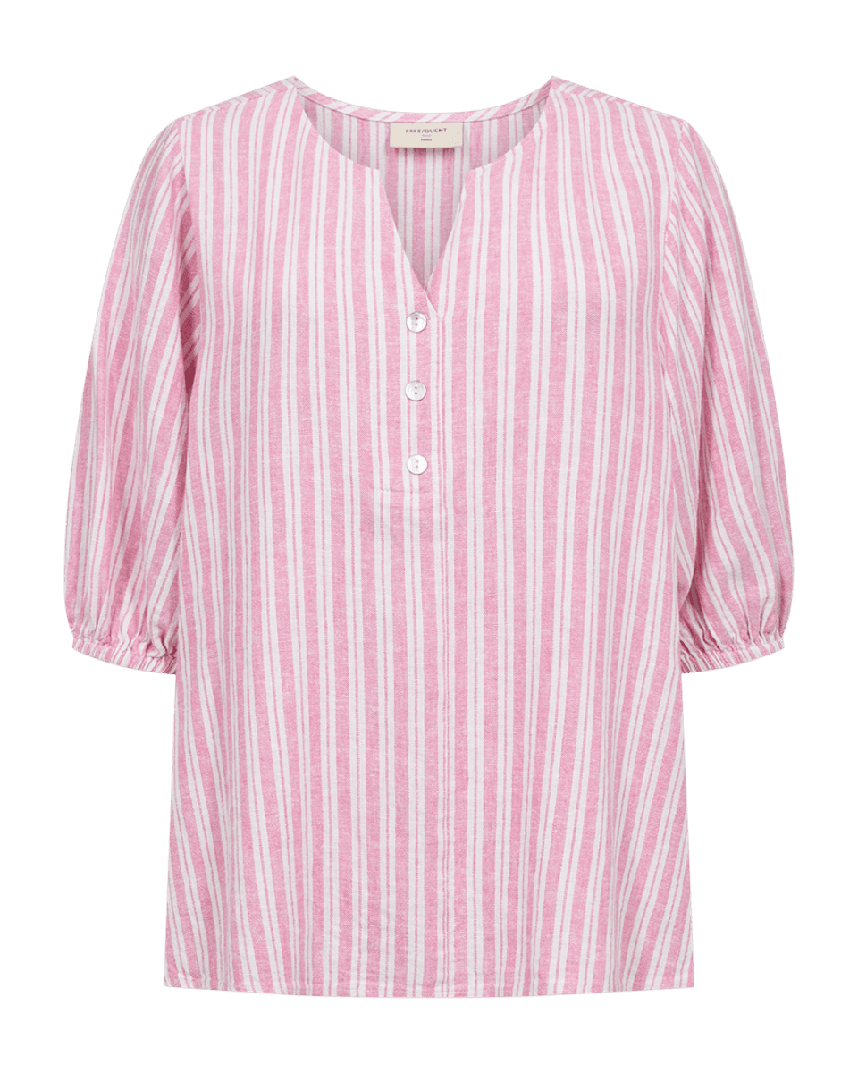 LAVA LIN/VISCOSE TOPP STRIPET - ROSA/HVIT