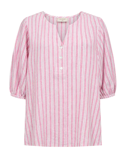 Hovedbilde LAVA LIN/VISCOSE TOPP STRIPET - ROSA/HVIT