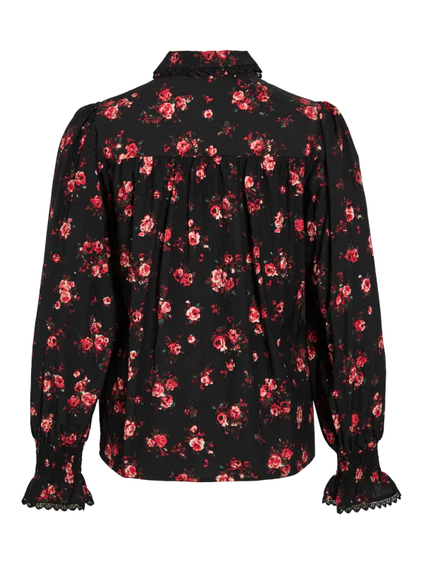 CLO FLOWER BLUSE - SORT
