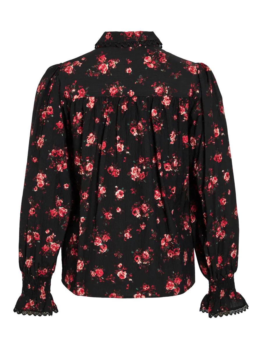 CLO FLOWER BLUSE - SORT