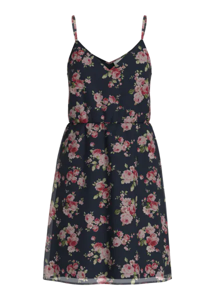 Hovedbilde EMMA STROPPE KJOLE KNELANG FLOWER - NAVY