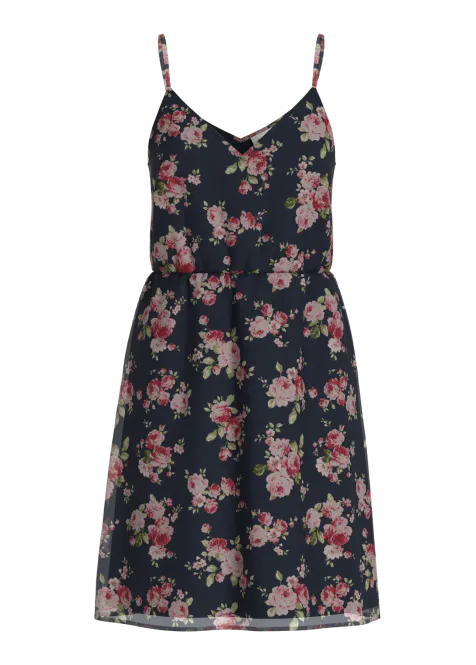 Hovedbilde EMMA STROPPE KJOLE KNELANG FLOWER - NAVY