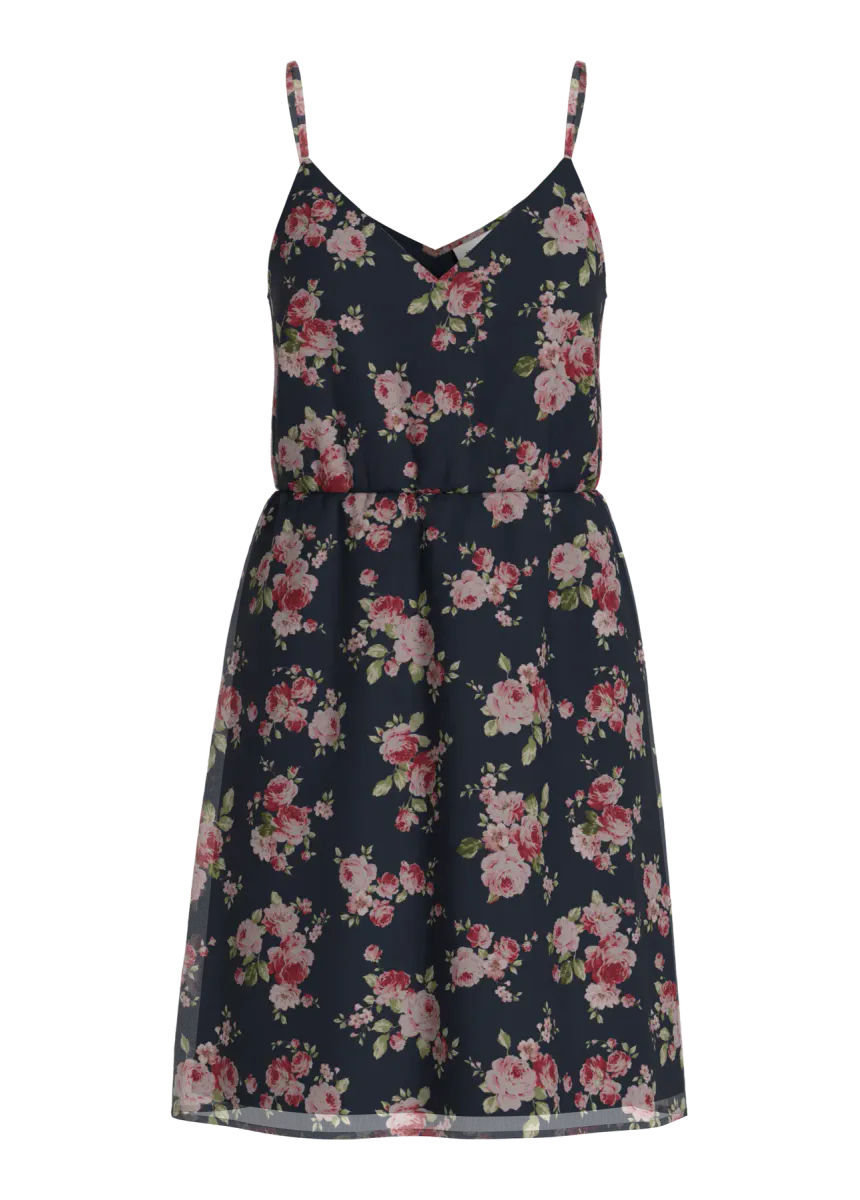EMMA STROPPE KJOLE KNELANG FLOWER - NAVY