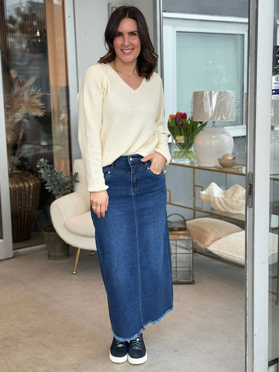 JEANS SKJØRT M/SPLITT BAK - CLASSIC WASH