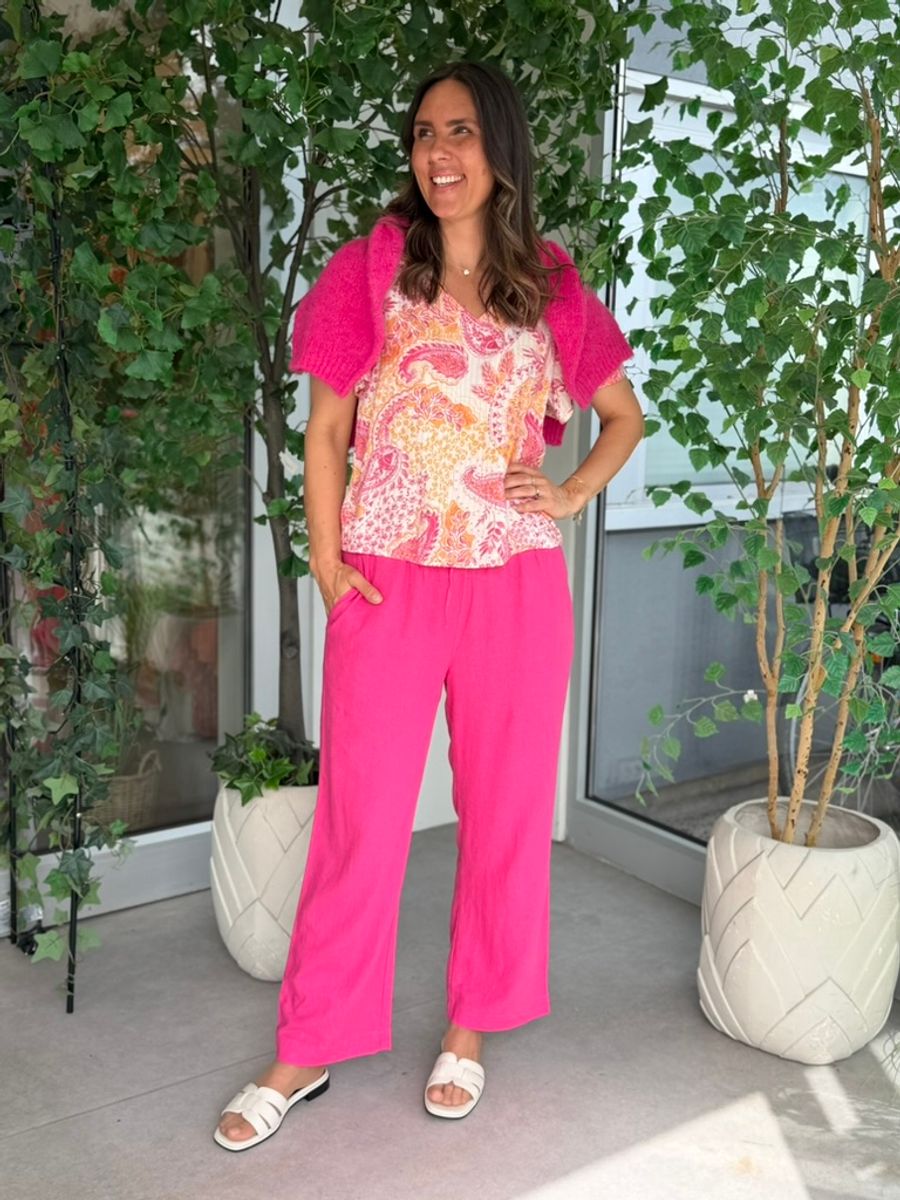LAVA LIN/VISCOSE BUKSE ANKEL - FUCHSIA 