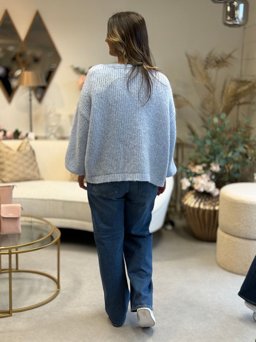 MAYBE STRIKKET CARDIGAN - LYSBLÅ