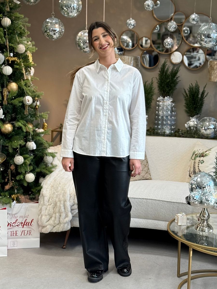 INGA SKJORTE M/STRASS - OFFWHITE